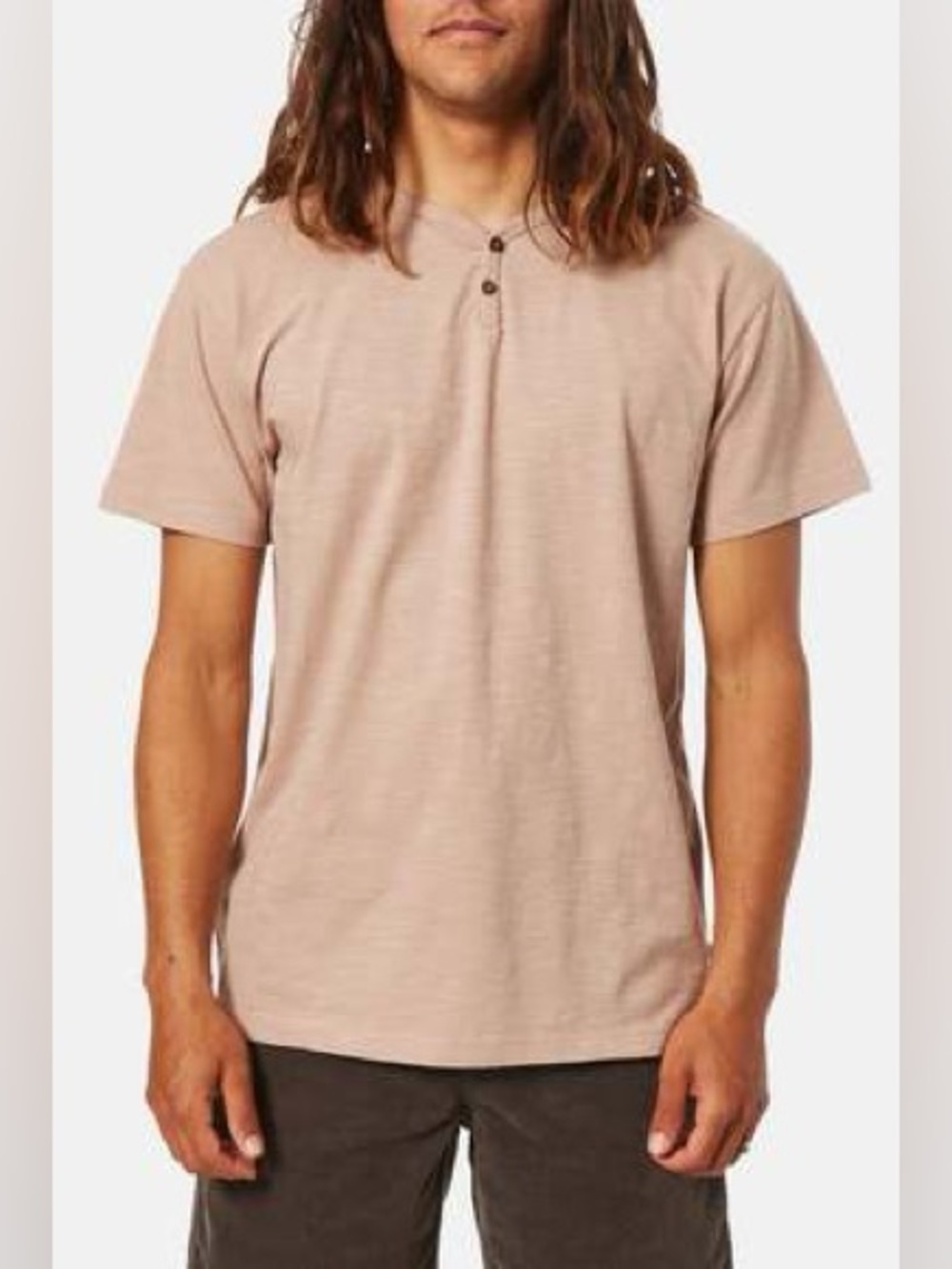 Katin Men’s Short Sleeve Folk Henley Tee, Beige/Tan, Size Large, Cotton Shirt